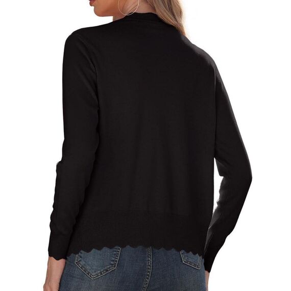 GRECERELLE Strickjacke Damen mit Knöpfen und V Ausschnitt Leichte und sommerliche Cardigan Damen Eleganter mit Spitze (Schwarz, XXL)