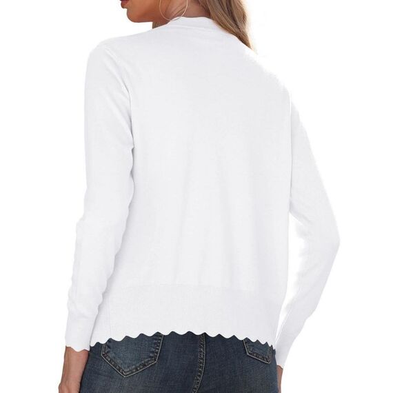 GRECERELLE Strickjacke Damen mit Knöpfen und V Ausschnitt Leichte und sommerliche Cardigan Damen Eleganter mit Spitze (Weiß, XXL)