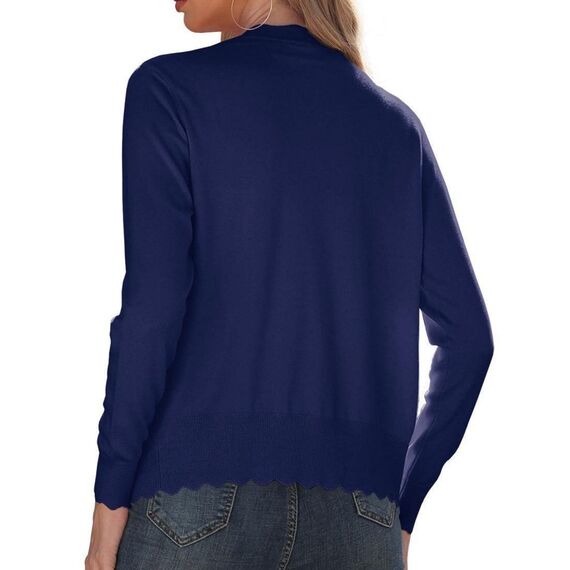 GRECERELLE Strickjacke Damen mit Knöpfen und V Ausschnitt Leichte und sommerliche Cardigan Damen Eleganter mit Spitze (Marineblau, 3XL)