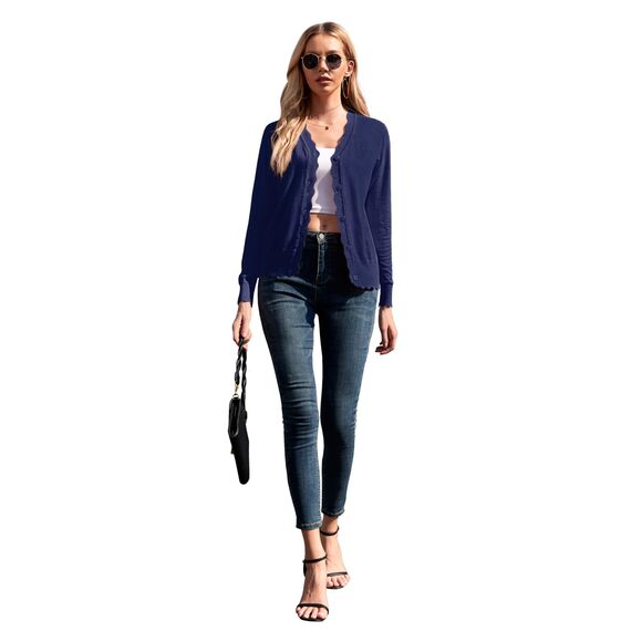 GRECERELLE Strickjacke Damen mit Knöpfen und V Ausschnitt Leichte und sommerliche Cardigan Damen Eleganter mit Spitze (Marineblau, 3XL)