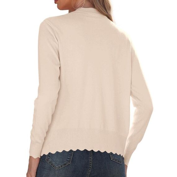 GRECERELLE Strickjacke Damen mit Knöpfen und V Ausschnitt Leichte und sommerliche Cardigan Damen Eleganter mit Spitze (Aprikose, XL)