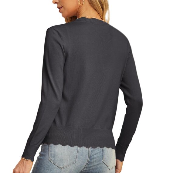 GRECERELLE Strickjacke Damen mit Knöpfen und V Ausschnitt Leichte und sommerliche Cardigan Damen Eleganter mit Spitze (Dunkelgrau, L)