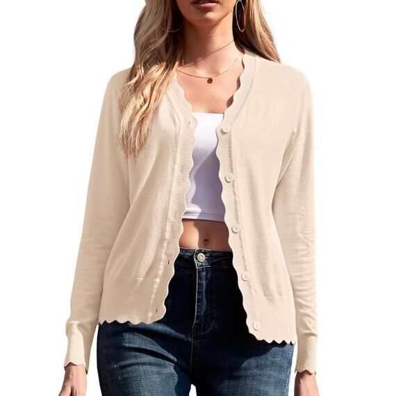 GRECERELLE Strickjacke Damen mit Knöpfen und V Ausschnitt Leichte und sommerliche Cardigan Damen Eleganter mit Spitze (Aprikose, M)