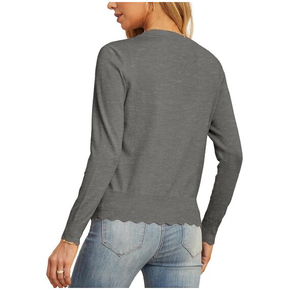 GRECERELLE Strickjacke Damen mit Knöpfen und V Ausschnitt Leichte und sommerliche Cardigan Damen Eleganter mit Spitze (Holzkohle, L)