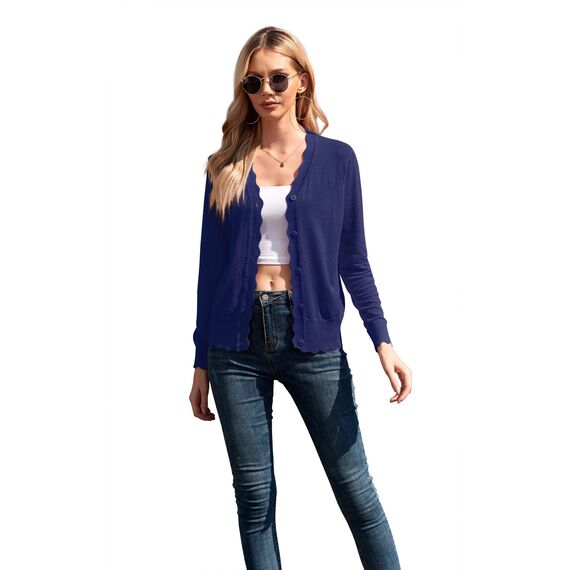 GRECERELLE Strickjacke Damen mit Knöpfen und V Ausschnitt Leichte und sommerliche Cardigan Damen Eleganter mit Spitze (Marineblau, 3XL)