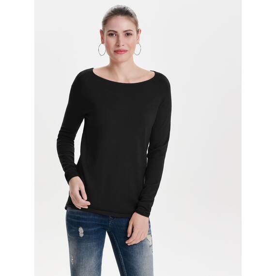 ONLY Damen Onlmila Lacy L/S Long Knt Pullover, Schwarz, M EU