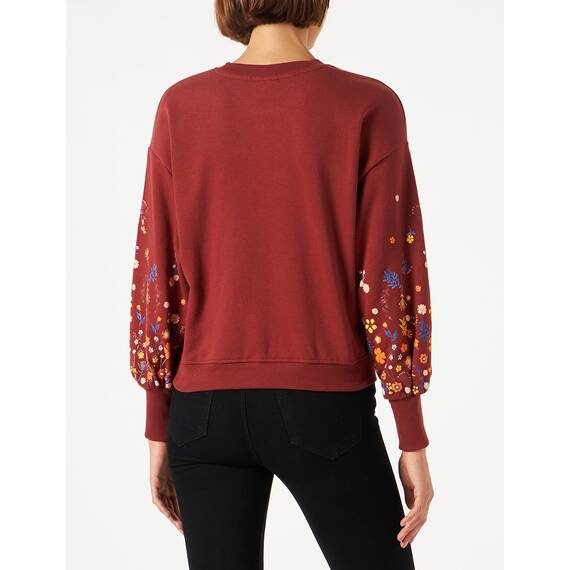 ONLY Women's Onlbrooke L/S O-Neck SWT Sweatshirt, Spiced Apple/Print:Sleeve Flower, XL