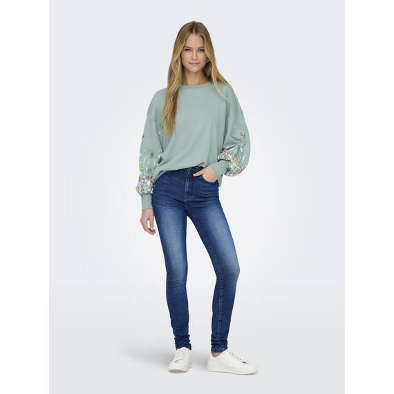 ONLY Damen Onlbrooke L/S O-Neck Flower SWT Noos, Gray Mist, XXL