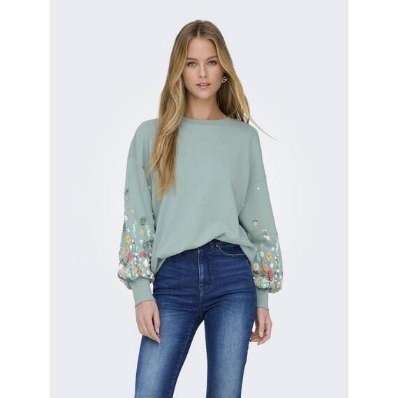 ONLY Damen Onlbrooke L/S O-Neck Flower SWT Noos, Gray Mist, XXL