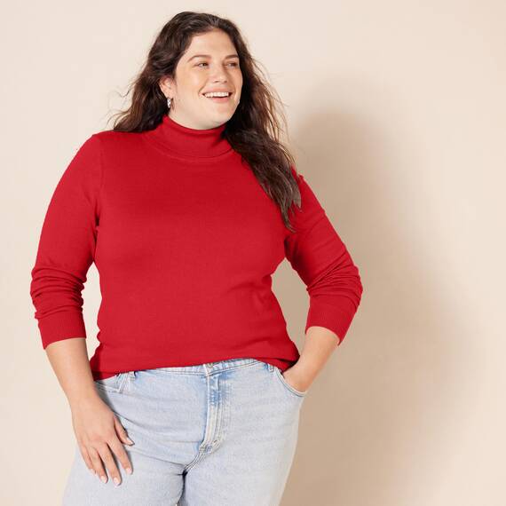 Amazon Essentials Damen Leichter, Langärmeliger Rollkragenpullover, Klassischer Schnitt (Erhältlich In Übergröße), Rot, L