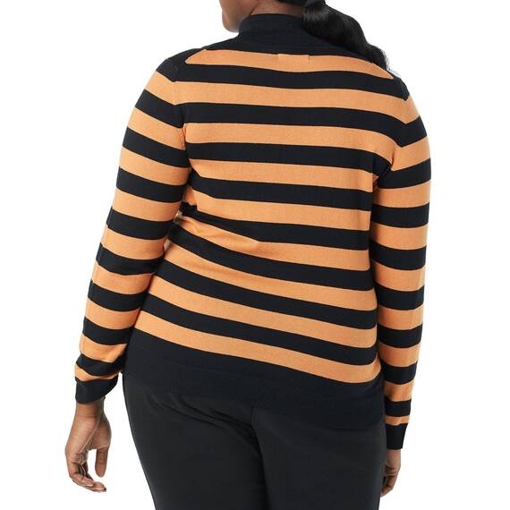 Amazon Essentials Damen Leichter, Langärmeliger Rollkragenpullover, Klassischer Schnitt (Erhältlich In Übergröße), Schwarz Kamelbraun Rugby-Streifen, L
