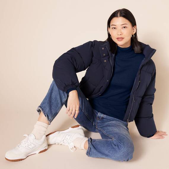 Amazon Essentials Damen Leichter, Langärmeliger Rollkragenpullover, Klassischer Schnitt (Erhältlich In Übergröße), Marineblau, XL