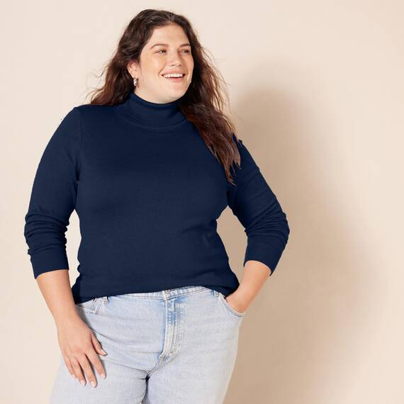 Amazon Essentials Damen Leichter, Langärmeliger Rollkragenpullover, Klassischer Schnitt (Erhältlich In Übergröße), Marineblau, L
