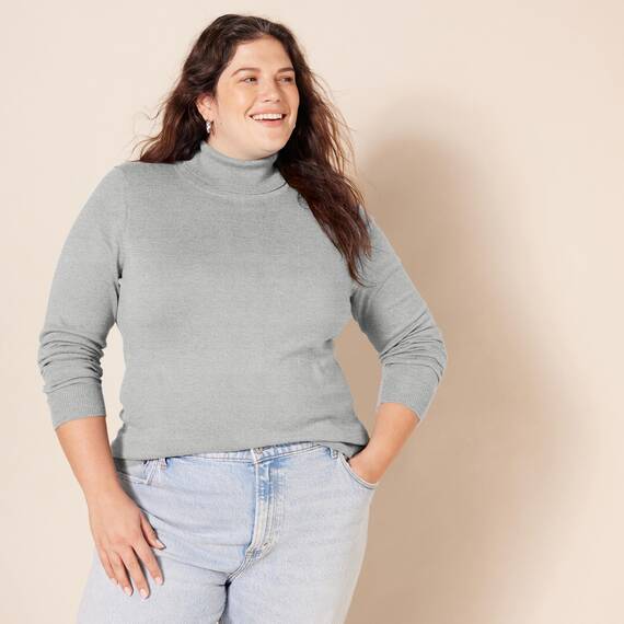 Amazon Essentials Damen Leichter, Langärmeliger Rollkragenpullover, Klassischer Schnitt (Erhältlich In Übergröße), Hellgrau Meliert, L