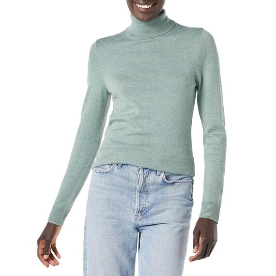 Amazon Essentials Damen Leichter, Langärmeliger Rollkragenpullover, Klassischer Schnitt (Erhältlich In Übergröße), Salbeigrün Meliert, L