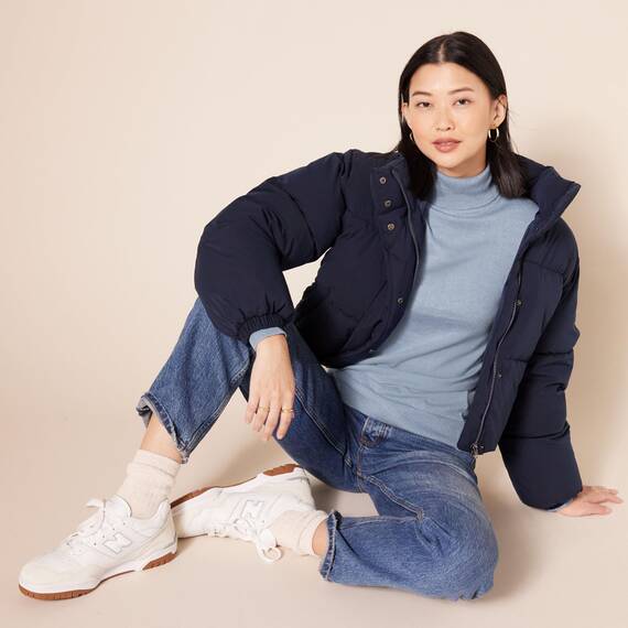 Amazon Essentials Damen Leichter, Langärmeliger Rollkragenpullover, Klassischer Schnitt (Erhältlich In Übergröße), Indigoblau Meliert, XXL