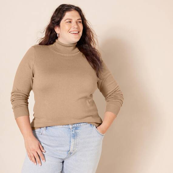 Amazon Essentials Damen Leichter, Langärmeliger Rollkragenpullover, Klassischer Schnitt (Erhältlich In Übergröße), Taupe Meliert, XXL