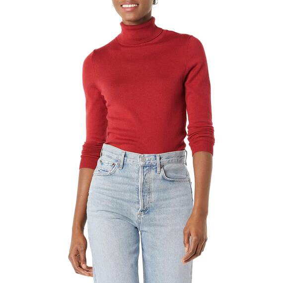 Amazon Essentials Damen Leichter, Langärmeliger Rollkragenpullover, Klassischer Schnitt (Erhältlich In Übergröße), Dunkelrot, XL