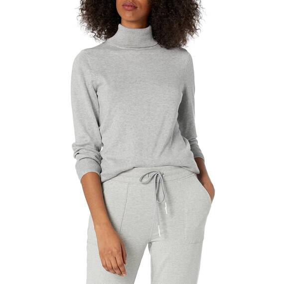 Amazon Essentials Damen Leichter, Langärmeliger Rollkragenpullover, Klassischer Schnitt (Erhältlich In Übergröße), Hellgrau Meliert, XL