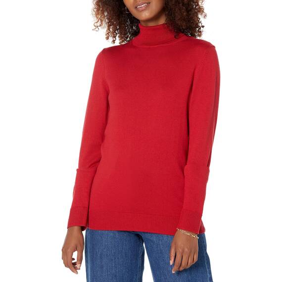 Amazon Essentials Damen Leichter, Langärmeliger Rollkragenpullover, Klassischer Schnitt (Erhältlich In Übergröße), Rot, XL