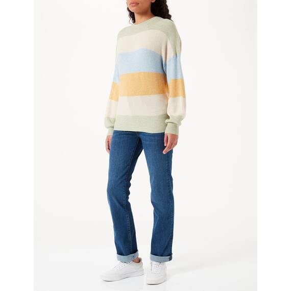ONLY Damen Onlatia L/S Stripe Pullover Knt Noos Sweater, Desert Sage/Stripes:pumice Stone/Blue Fog/ Oil Yellow ,S