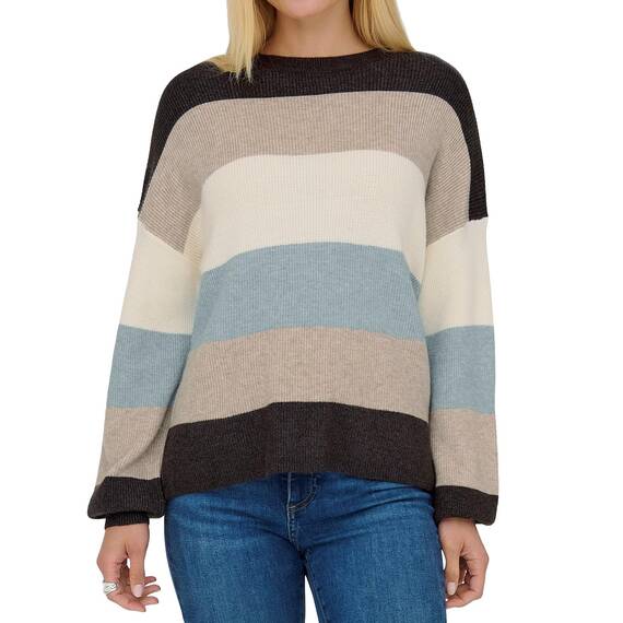 ONLY Damen Onlatia L/S Stripe Pullover KNT Noos Sweater, Chocolate Torte,S