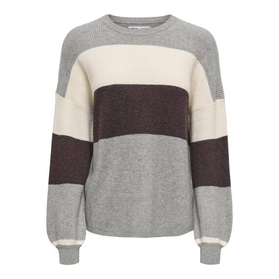 ONLY Damen Onlatia L/S Stripe Pullover KNT Noos Sweater, Medium Grey Melange,M