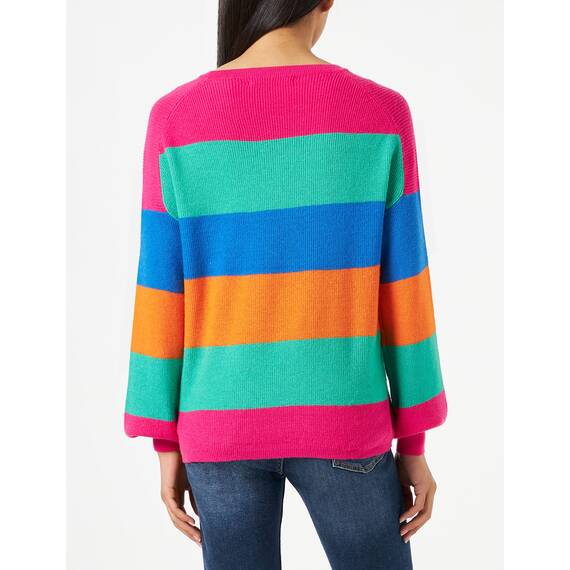 ONLY Women's ONLATIA L/S Stripe Pullover KNT NOOS Strickpullover, Fuchsia Purple/Stripes:Green bee/Victoria Blue/Persimmon orange, L