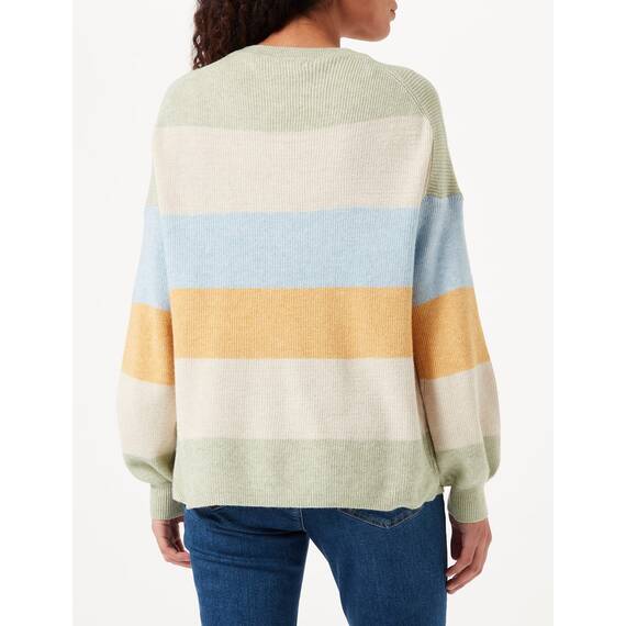 ONLY Damen Onlatia L/S Stripe Pullover Knt Noos Sweater, Desert Sage/Stripes:pumice Stone/Blue Fog/ Oil Yellow ,S