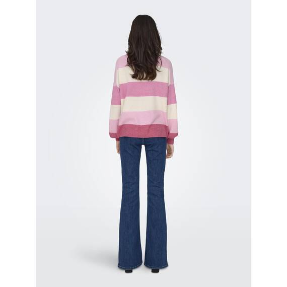 ONLY Damen Onlatia L/S Stripe Pullover KNT Noos Sweater, Pink Lady/Stripes:w. Jetstream/Moonlight/Pink Yarrow,M
