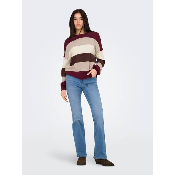 ONLY Damen Onlatia L/S Stripe Pullover KNT Noos Sweater, Zinfandel,L