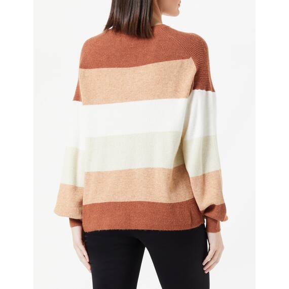 ONLY Damen Onlatia L/S Stripe Pullover KNT Noos Sweater, Tortoise Shell/Stripes:w. Mel/Indian Tan Mel/Cloud Dancer/Pumice Stone Mel/Indian Tan Mel/Tortoise Shell Mel,L