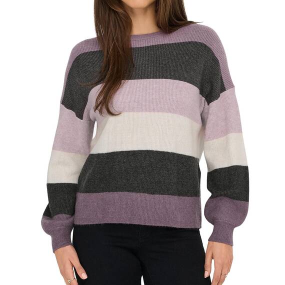 ONLY Damen Onlatia L/S Stripe Pullover KNT Noos Sweater, Dark Grey Melange,M