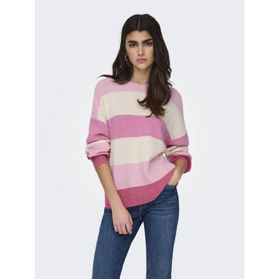 ONLY Damen Onlatia L/S Stripe Pullover KNT Noos Sweater, Pink Lady/Stripes:w. Jetstream/Moonlight/Pink Yarrow,M