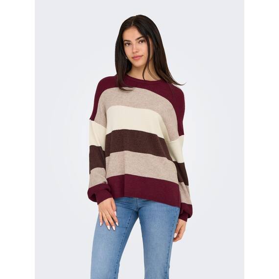 ONLY Damen Onlatia L/S Stripe Pullover KNT Noos Sweater, Zinfandel,L