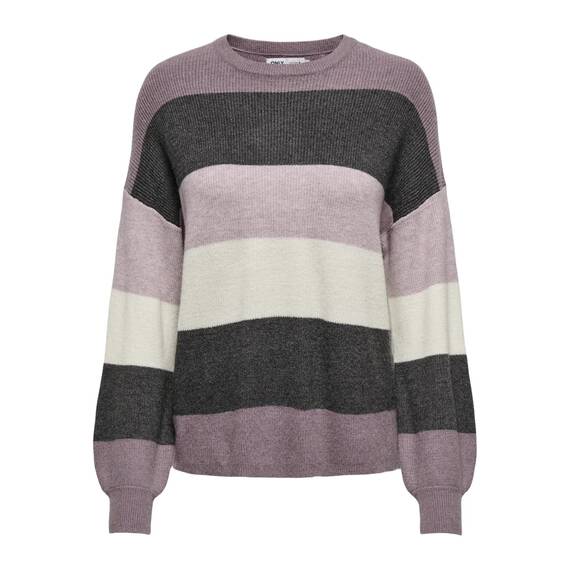 ONLY Damen Onlatia L/S Stripe Pullover KNT Noos Sweater, Dark Grey Melange,M