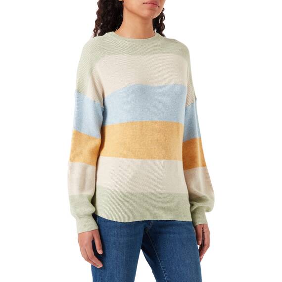 ONLY Damen Onlatia L/S Stripe Pullover Knt Noos Sweater, Desert Sage/Stripes:pumice Stone/Blue Fog/ Oil Yellow ,XL