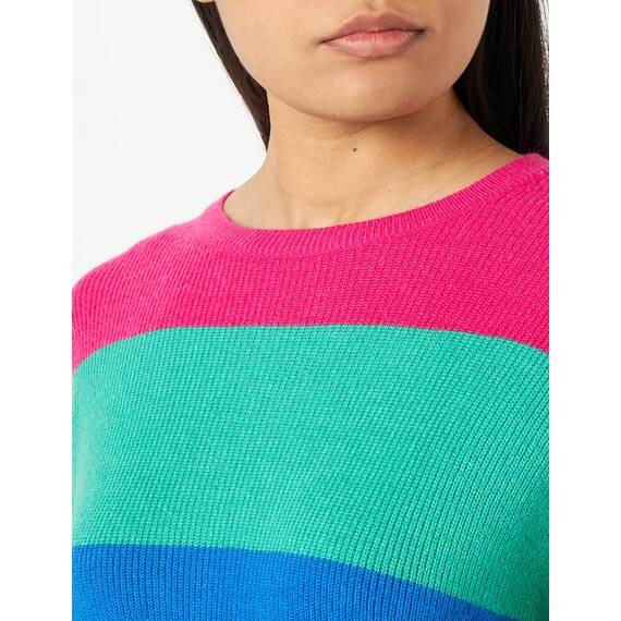 ONLY Women's ONLATIA L/S Stripe Pullover KNT NOOS Strickpullover, Fuchsia Purple/Stripes:Green bee/Victoria Blue/Persimmon orange, XL