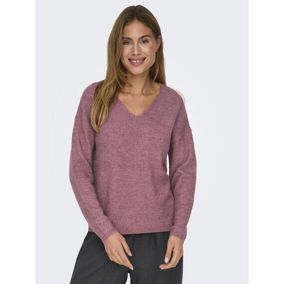 ONLY Damen ONLCAMILLA V-Neck L/S Strickpullover KNT 15204588, Crushed Berry/Detail:Melange,XS