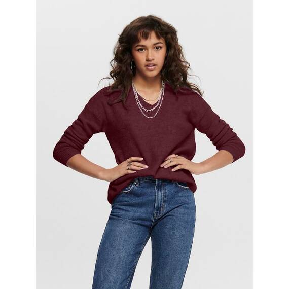 ONLY Damen ONLCAMILLA V-Neck L/S Strickpullover KNT 15204588, Port Royale/Detail:Melange,S