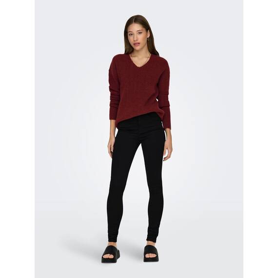 ONLY Damen ONLCAMILLA V-Neck L/S Strickpullover KNT 15204588, Spiced Apple/Detail:melange ,S