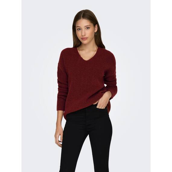 ONLY Damen ONLCAMILLA V-Neck L/S Strickpullover KNT 15204588, Spiced Apple/Detail:melange ,S