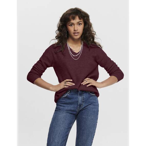 ONLY Damen ONLCAMILLA V-Neck L/S Strickpullover KNT 15204588, Port Royale/Detail:Melange,S