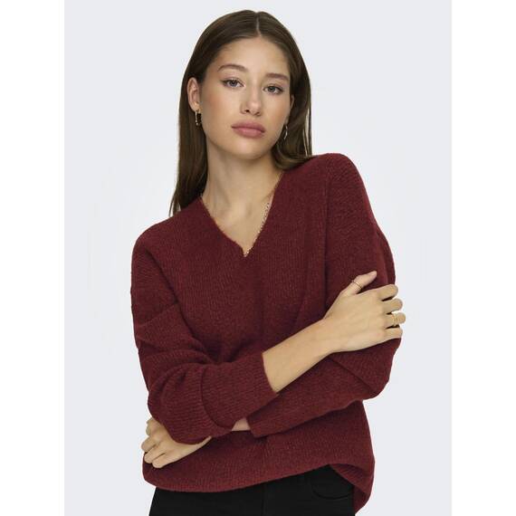 ONLY Damen ONLCAMILLA V-Neck L/S Strickpullover KNT 15204588, Spiced Apple/Detail:melange ,M