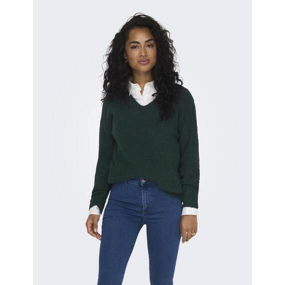 ONLY Damen ONLCAMILLA V-Neck L/S Strickpullover KNT 15204588, Scarab/Detail:melange ,S