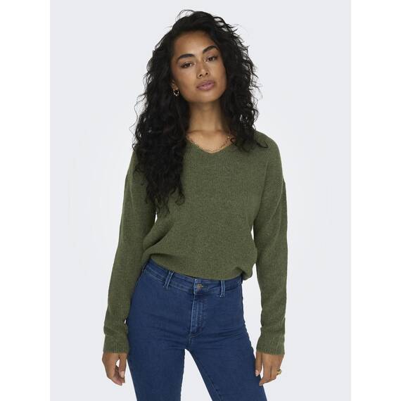 ONLY Damen ONLCAMILLA V-Neck L/S Strickpullover KNT 15204588, Winter Moss/Detail:melange ,M