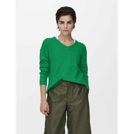 ONLY Damen ONLCAMILLA V-Neck L/S Strickpullover KNT 15204588, Green Bee,M