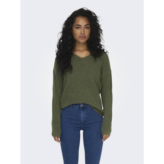 ONLY Damen ONLCAMILLA V-Neck L/S Strickpullover KNT 15204588, Winter Moss/Detail:melange ,M