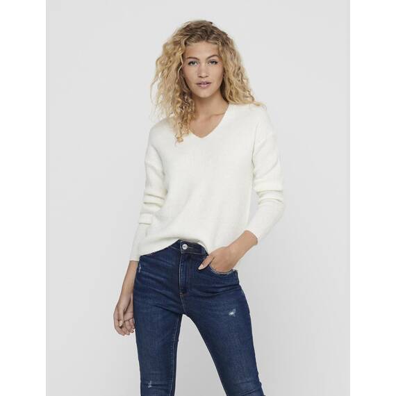 ONLY Damen ONLCAMILLA V-Neck L/S Strickpullover KNT 15204588, Birch/Detail:Melange,S