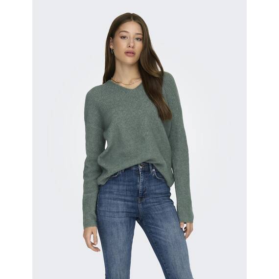 ONLY Damen ONLCAMILLA V-Neck L/S Strickpullover KNT 15204588, Laurel Wreath/Detail:Melange,S
